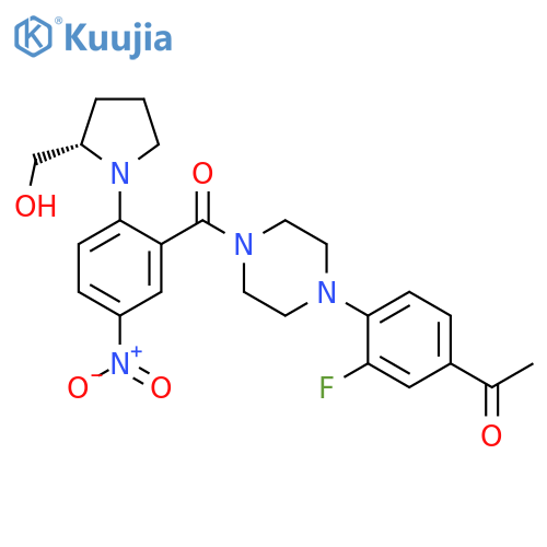 Piperazine,1-(4-acetyl-2-fluorophenyl)-4-[2-[(2S)-2-(hydroxymethyl)-1-pyrrolidinyl]-5-nitrobenzoyl]- structure