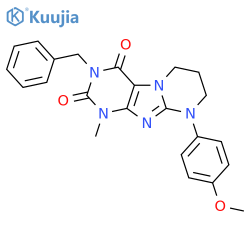 3-benzyl-9-(4-methoxyphenyl)-1-methyl-1H,2H,3H,4H,6H,7H,8H,9H-pyrimido1,2-gpurine-2,4-dione structure