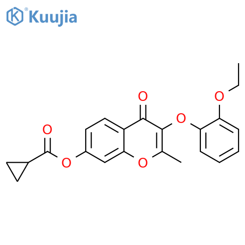 3-(2-ethoxyphenoxy)-2-methyl-4-oxo-4H-chromen-7-yl cyclopropanecarboxylate structure