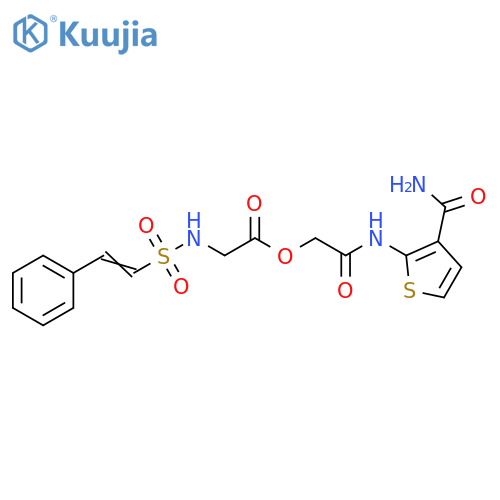 N-[(2-Phenylethenyl)sulfonyl]glycine 2-[[3-(aminocarbonyl)-2-thienyl]amino]-2-oxoethyl ester structure