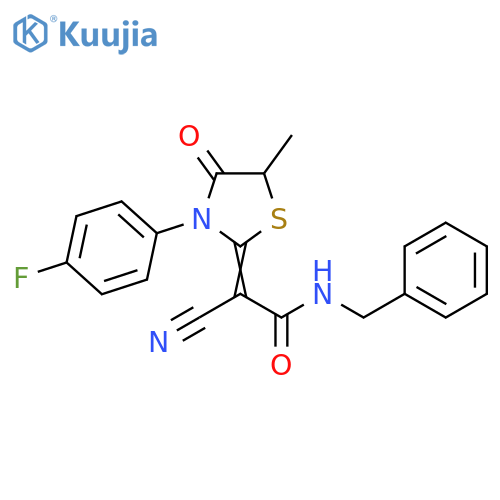 N-benzyl-2-cyano-2-3-(4-fluorophenyl)-5-methyl-4-oxo-1,3-thiazolidin-2-ylideneacetamide structure