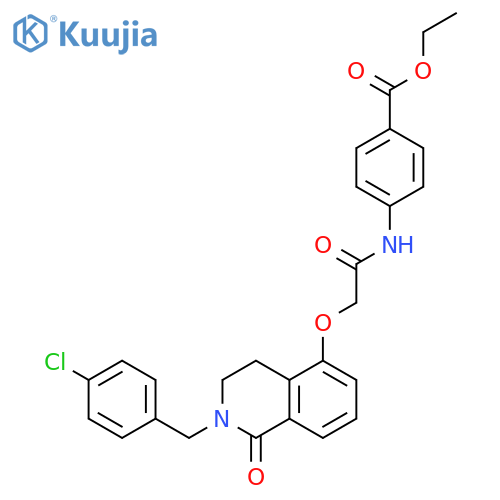 ethyl 4-2-({2-(4-chlorophenyl)methyl-1-oxo-1,2,3,4-tetrahydroisoquinolin-5-yl}oxy)acetamidobenzoate structure