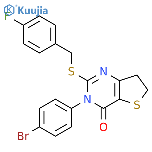 3-(4-bromophenyl)-2-{(4-fluorophenyl)methylsulfanyl}-3H,4H,6H,7H-thieno3,2-dpyrimidin-4-one structure