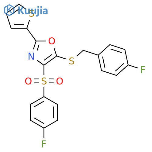 4-(4-fluorobenzenesulfonyl)-5-{(4-fluorophenyl)methylsulfanyl}-2-(thiophen-2-yl)-1,3-oxazole structure