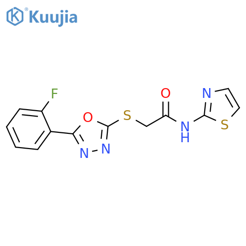 2-{5-(2-fluorophenyl)-1,3,4-oxadiazol-2-ylsulfanyl}-N-(1,3-thiazol-2-yl)acetamide structure
