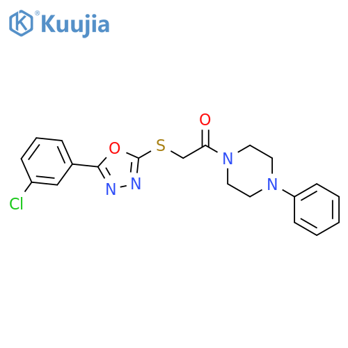 2-{5-(3-chlorophenyl)-1,3,4-oxadiazol-2-ylsulfanyl}-1-(4-phenylpiperazin-1-yl)ethan-1-one structure