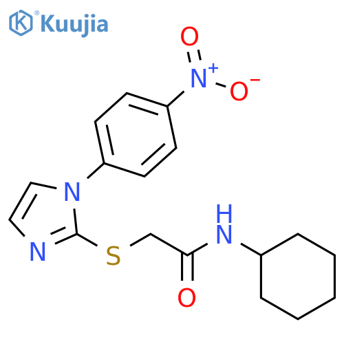 N-cyclohexyl-2-{1-(4-nitrophenyl)-1H-imidazol-2-ylsulfanyl}acetamide structure