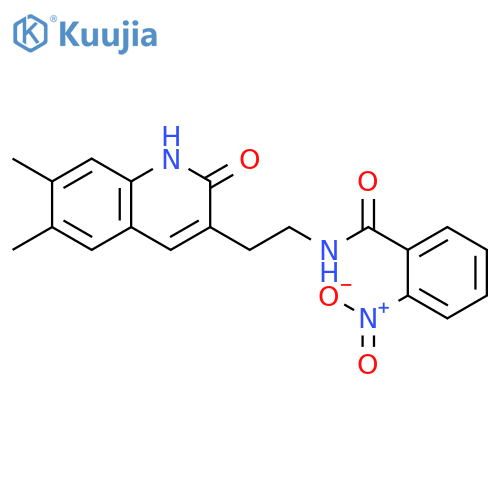 N-2-(6,7-dimethyl-2-oxo-1,2-dihydroquinolin-3-yl)ethyl-2-nitrobenzamide structure
