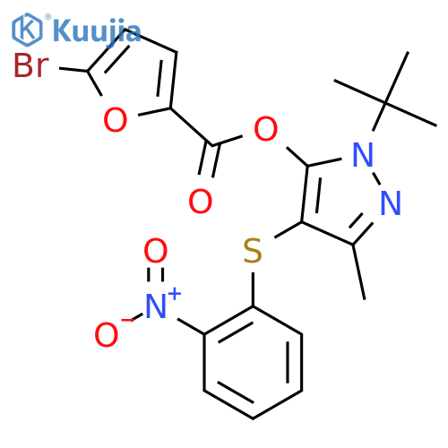 1-tert-butyl-3-methyl-4-(2-nitrophenyl)sulfanyl-1H-pyrazol-5-yl 5-bromofuran-2-carboxylate structure