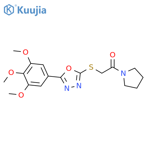 1-(pyrrolidin-1-yl)-2-{5-(3,4,5-trimethoxyphenyl)-1,3,4-oxadiazol-2-ylsulfanyl}ethan-1-one structure