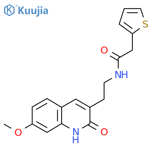 N-2-(7-methoxy-2-oxo-1,2-dihydroquinolin-3-yl)ethyl-2-(thiophen-2-yl)acetamide structure