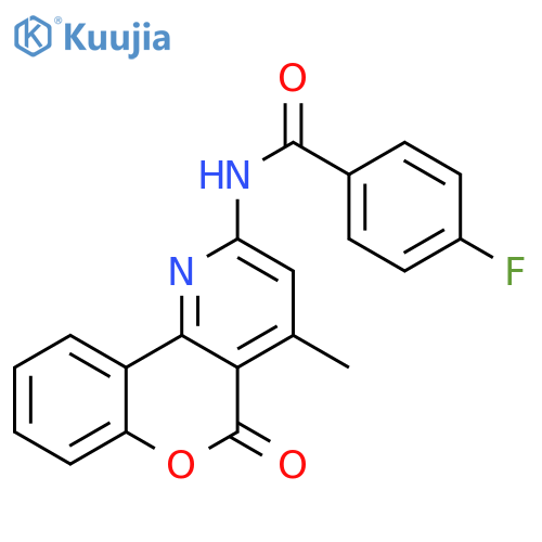4-fluoro-N-{4-methyl-5-oxo-5H-chromeno4,3-bpyridin-2-yl}benzamide structure