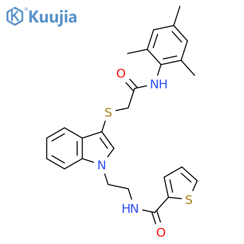 N-{2-3-({(2,4,6-trimethylphenyl)carbamoylmethyl}sulfanyl)-1H-indol-1-ylethyl}thiophene-2-carboxamide structure
