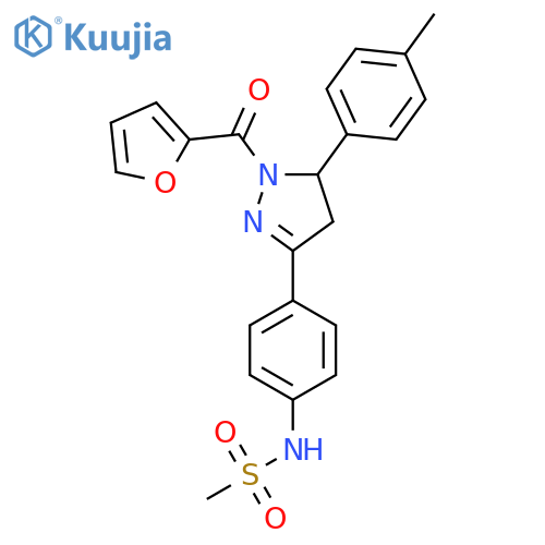 N-{4-1-(furan-2-carbonyl)-5-(4-methylphenyl)-4,5-dihydro-1H-pyrazol-3-ylphenyl}methanesulfonamide structure