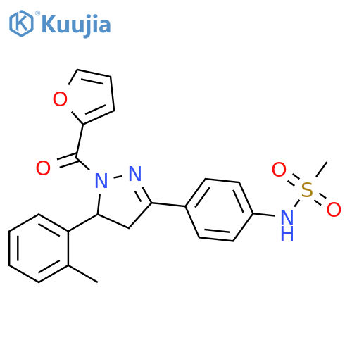 N-{4-1-(furan-2-carbonyl)-5-(2-methylphenyl)-4,5-dihydro-1H-pyrazol-3-ylphenyl}methanesulfonamide structure