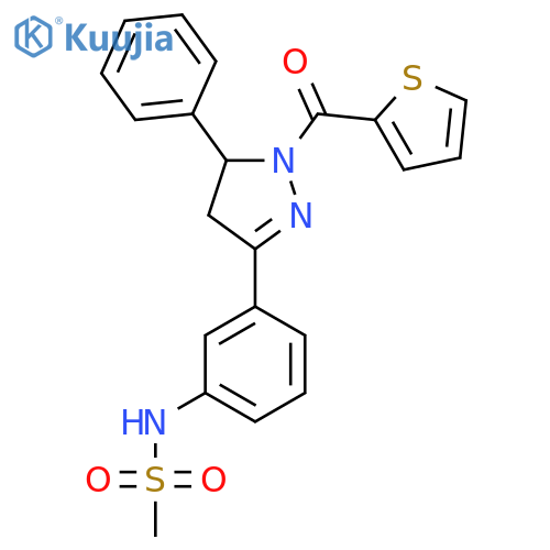 N-{3-5-phenyl-1-(thiophene-2-carbonyl)-4,5-dihydro-1H-pyrazol-3-ylphenyl}methanesulfonamide structure