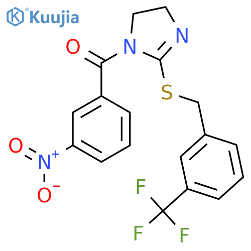1-(3-nitrobenzoyl)-2-({3-(trifluoromethyl)phenylmethyl}sulfanyl)-4,5-dihydro-1H-imidazole structure
