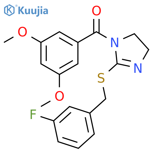 1-(3,5-dimethoxybenzoyl)-2-{(3-fluorophenyl)methylsulfanyl}-4,5-dihydro-1H-imidazole structure
