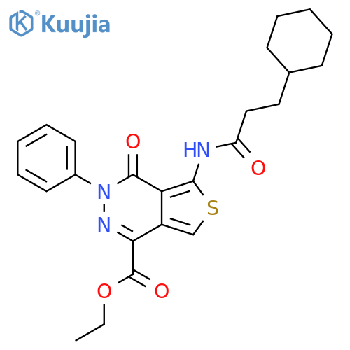 ethyl 5-(3-cyclohexylpropanamido)-4-oxo-3-phenyl-3H,4H-thieno3,4-dpyridazine-1-carboxylate structure