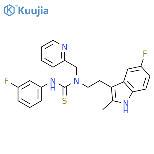1-2-(5-fluoro-2-methyl-1H-indol-3-yl)ethyl-3-(3-fluorophenyl)-1-(pyridin-2-yl)methylthiourea structure
