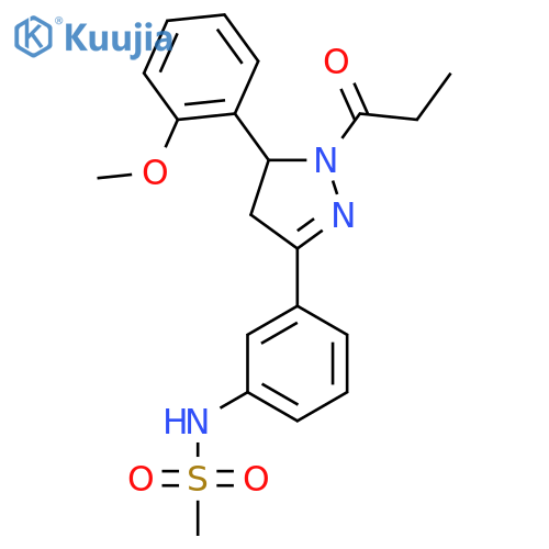 N-{3-5-(2-methoxyphenyl)-1-propanoyl-4,5-dihydro-1H-pyrazol-3-ylphenyl}methanesulfonamide structure