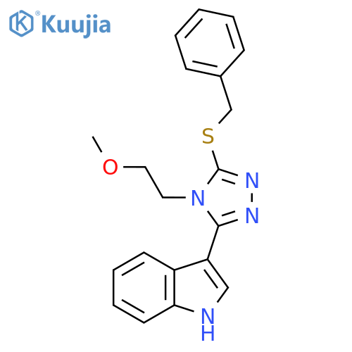 3-5-(benzylsulfanyl)-4-(2-methoxyethyl)-4H-1,2,4-triazol-3-yl-1H-indole structure