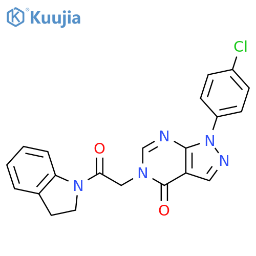 1-(4-chlorophenyl)-5-2-(2,3-dihydro-1H-indol-1-yl)-2-oxoethyl-1H,4H,5H-pyrazolo3,4-dpyrimidin-4-one structure
