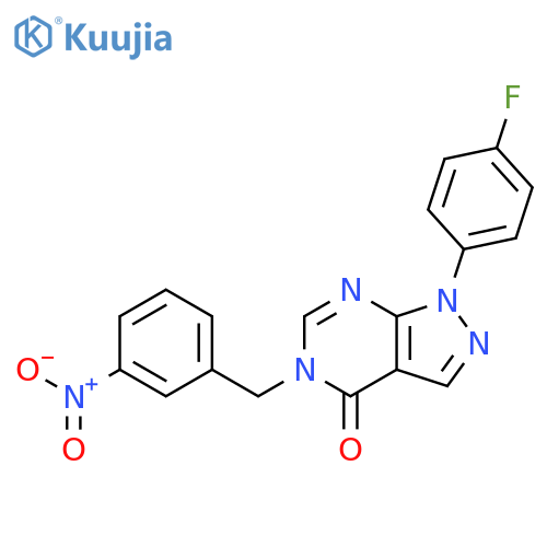 1-(4-fluorophenyl)-5-(3-nitrophenyl)methyl-1H,4H,5H-pyrazolo3,4-dpyrimidin-4-one structure