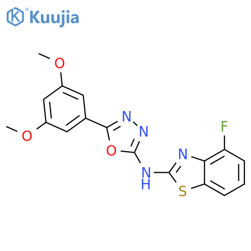 N-5-(3,5-dimethoxyphenyl)-1,3,4-oxadiazol-2-yl-4-fluoro-1,3-benzothiazol-2-amine structure