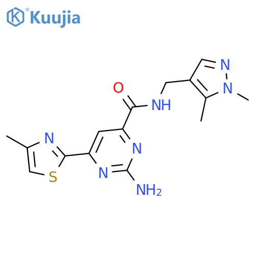 4-PYRIMIDINECARBOXAMIDE, 2-AMINO-N-[(1,5-DIMETHYL-1H-PYRAZOL-4-YL)METHYL]-6-(4-METHYL-2-THIAZOLYL)- structure