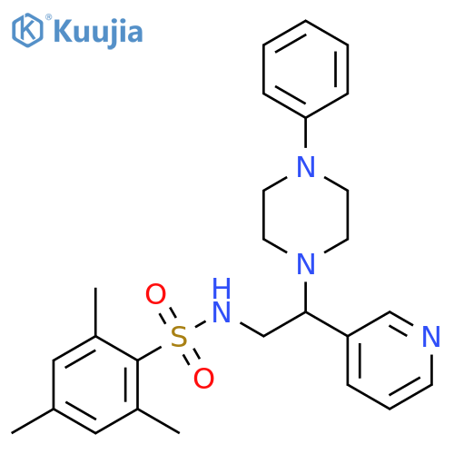 2,4,6-trimethyl-N-2-(4-phenylpiperazin-1-yl)-2-(pyridin-3-yl)ethylbenzene-1-sulfonamide structure