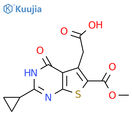 [2-Cyclopropyl-6-(methoxycarbonyl)-4-oxo-3,4-dihydrothieno[2,3-d]pyrimidin-5-yl]acetic acid structure