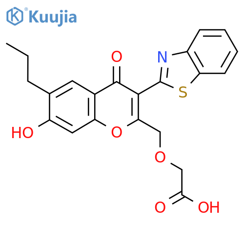 2-{3-(1,3-benzothiazol-2-yl)-7-hydroxy-4-oxo-6-propyl-4H-chromen-2-ylmethoxy}acetic acid structure