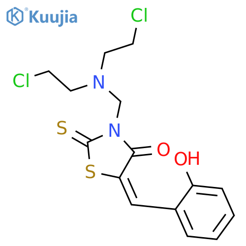 3-[Bis(2-chloroethyl)aminomethyl]-5-[(2-hydroxyphenyl)methylidene]-2-sulfanylidene-1,3-thiazolidin-4-one structure