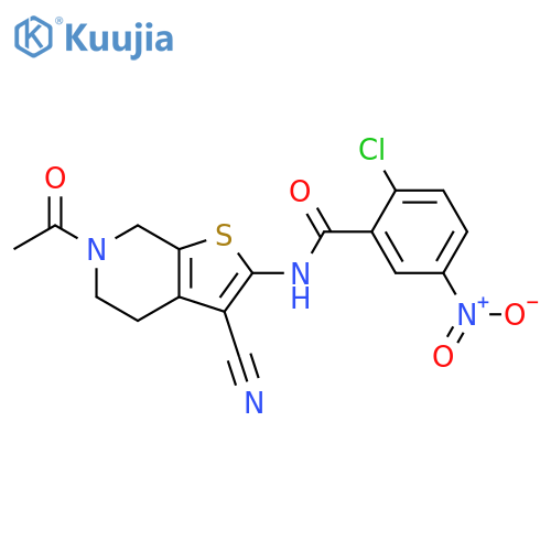 N-{6-acetyl-3-cyano-4H,5H,6H,7H-thieno2,3-cpyridin-2-yl}-2-chloro-5-nitrobenzamide structure