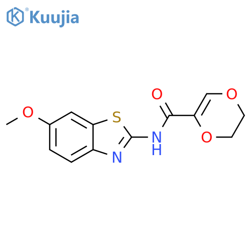 N-(6-methoxy-1,3-benzothiazol-2-yl)-5,6-dihydro-1,4-dioxine-2-carboxamide structure