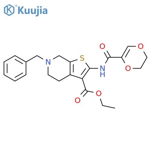 ethyl 6-benzyl-2-(5,6-dihydro-1,4-dioxine-2-amido)-4H,5H,6H,7H-thieno2,3-cpyridine-3-carboxylate structure