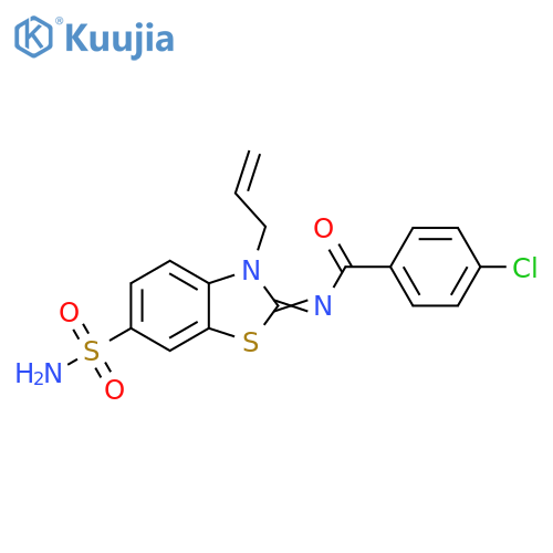 4-chloro-N-(2Z)-3-(prop-2-en-1-yl)-6-sulfamoyl-2,3-dihydro-1,3-benzothiazol-2-ylidenebenzamide structure