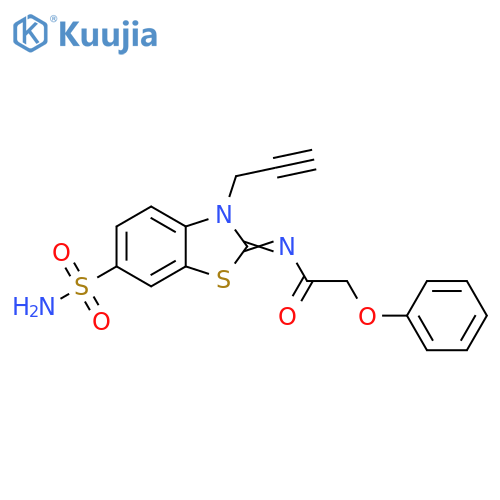 2-phenoxy-N-(2Z)-3-(prop-2-yn-1-yl)-6-sulfamoyl-2,3-dihydro-1,3-benzothiazol-2-ylideneacetamide structure