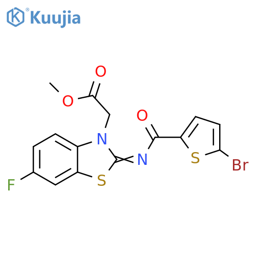 methyl 2-(2Z)-2-(5-bromothiophene-2-carbonyl)imino-6-fluoro-2,3-dihydro-1,3-benzothiazol-3-ylacetate structure