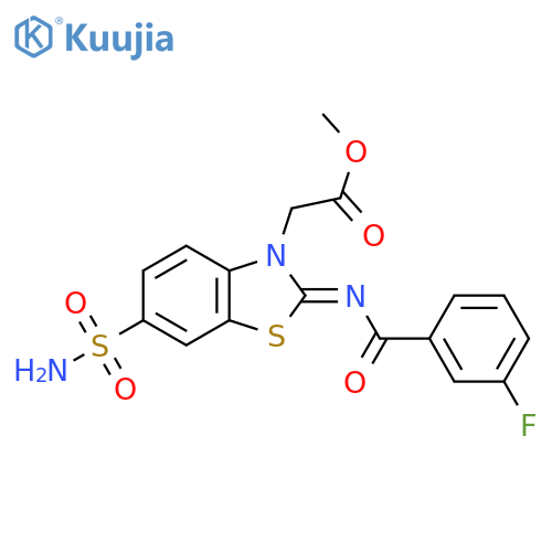 methyl 2-(2Z)-2-(3-fluorobenzoyl)imino-6-sulfamoyl-2,3-dihydro-1,3-benzothiazol-3-ylacetate structure