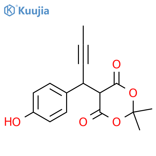 (+/-)-5-[1-(4-hydroxy-phenyl)-but-2-ynyl]-2,2-dimethyl-[1,3]dioxane-4,6-dione structure