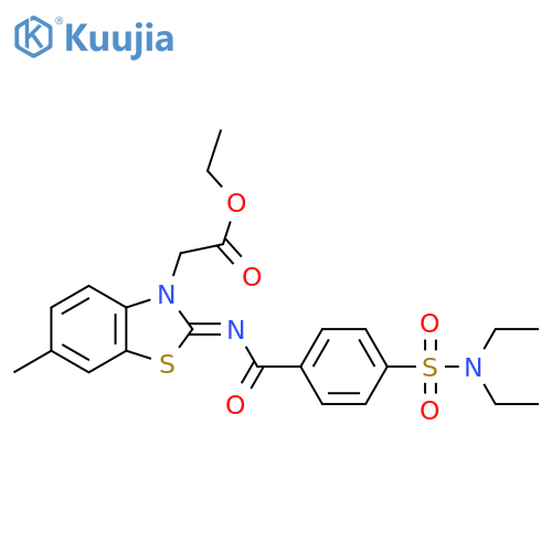 ethyl 2-(2Z)-2-{4-(diethylsulfamoyl)benzoylimino}-6-methyl-2,3-dihydro-1,3-benzothiazol-3-ylacetate structure