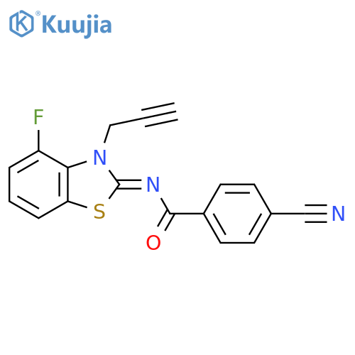 4-cyano-N-(2Z)-4-fluoro-3-(prop-2-yn-1-yl)-2,3-dihydro-1,3-benzothiazol-2-ylidenebenzamide structure