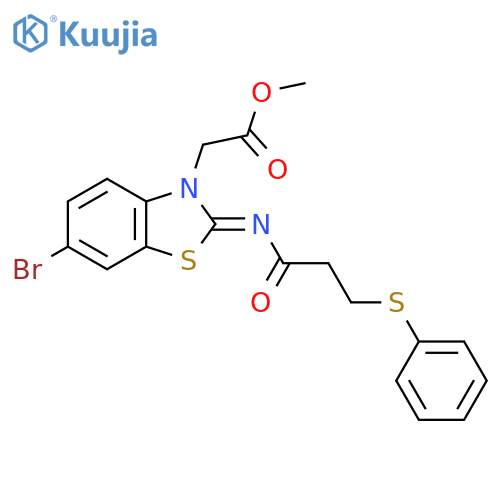 methyl 2-(2Z)-6-bromo-2-{3-(phenylsulfanyl)propanoylimino}-2,3-dihydro-1,3-benzothiazol-3-ylacetate structure