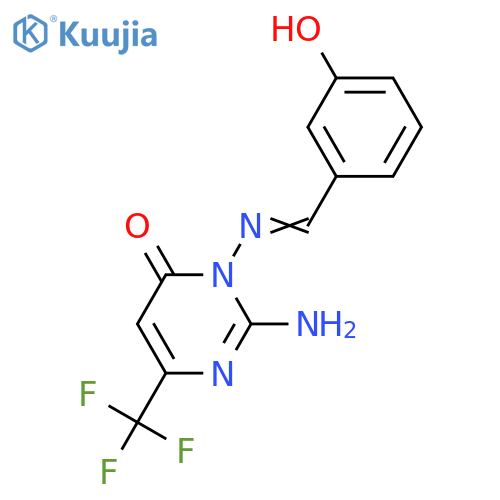 2-AMINO-3-([(E)-(3-HYDROXYPHENYL)METHYLIDENE]AMINO)-6-(TRIFLUOROMETHYL)-4(3H)-PYRIMIDINONE structure