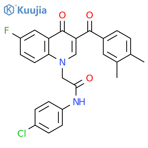 N-(4-chlorophenyl)-2-3-(3,4-dimethylbenzoyl)-6-fluoro-4-oxo-1,4-dihydroquinolin-1-ylacetamide structure