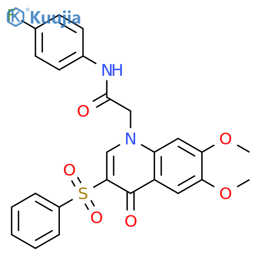 2-3-(benzenesulfonyl)-6,7-dimethoxy-4-oxo-1,4-dihydroquinolin-1-yl-N-(4-fluorophenyl)acetamide structure