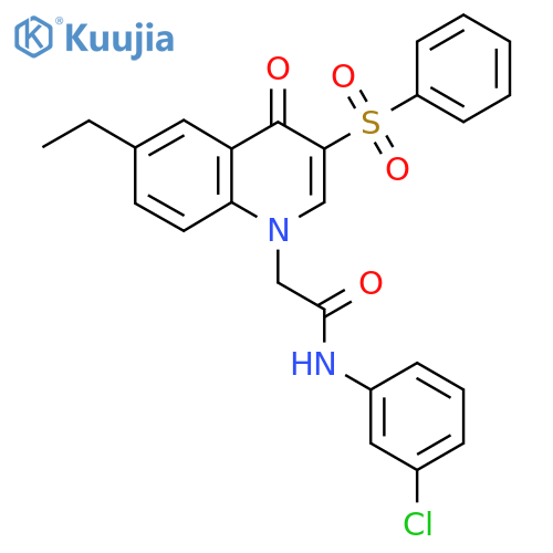 2-3-(benzenesulfonyl)-6-ethyl-4-oxo-1,4-dihydroquinolin-1-yl-N-(3-chlorophenyl)acetamide structure