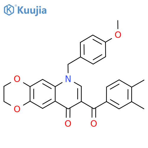 8-(3,4-dimethylbenzoyl)-6-(4-methoxyphenyl)methyl-2H,3H,6H,9H-1,4dioxino2,3-gquinolin-9-one structure